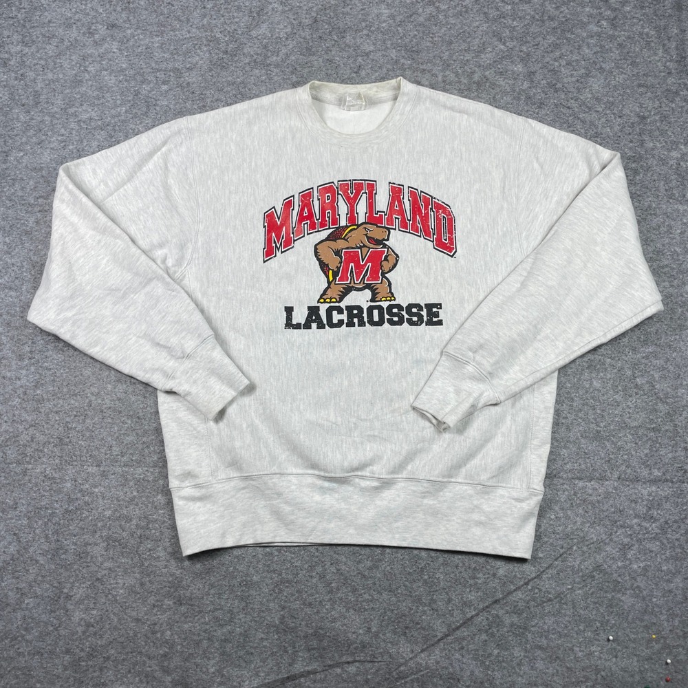 Maryland Terrapins Sweatshirt Mens Large Gray Champion Reverse Weave Lacrosse